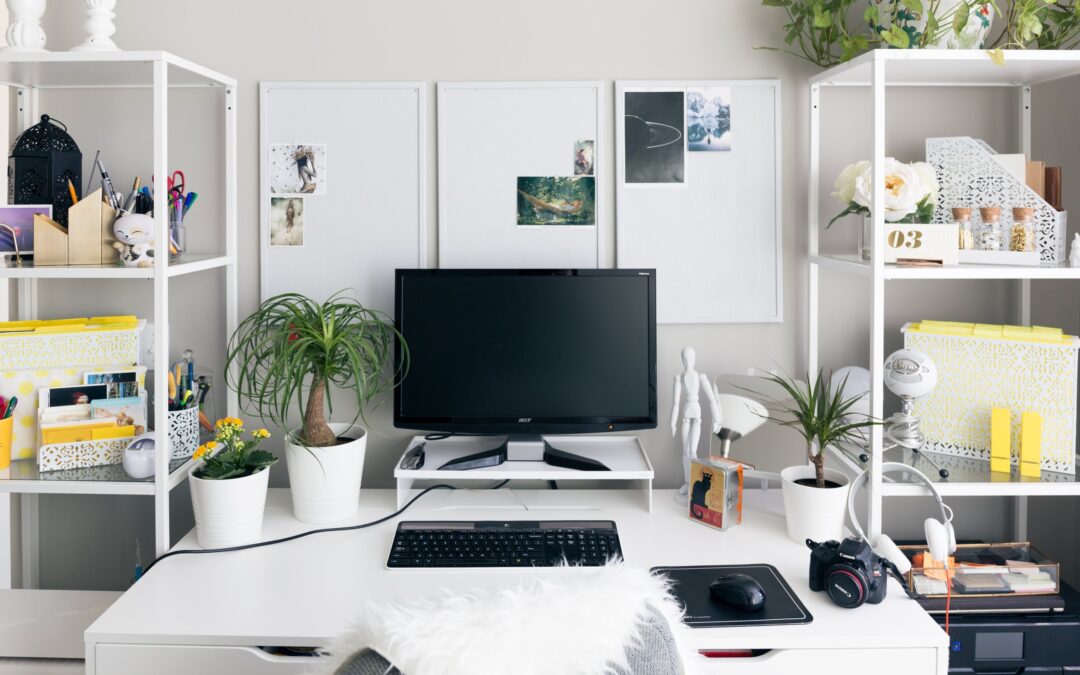 Organized office desk space